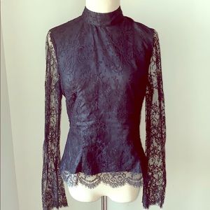 LAURA ASHLEY Vintage Edwardian Black Lace Blouse